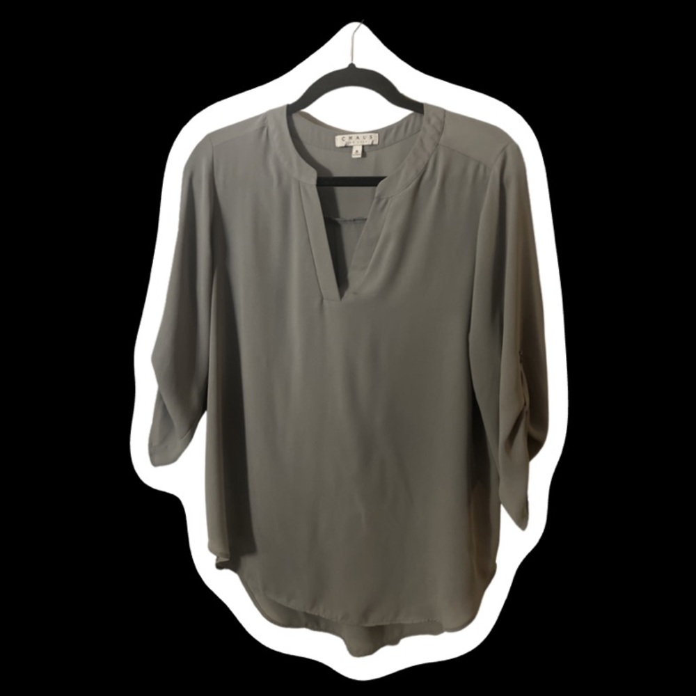 CHAUS LONG SLEEVED LOOSE FITTING GRAY WORK SHIRT IN M